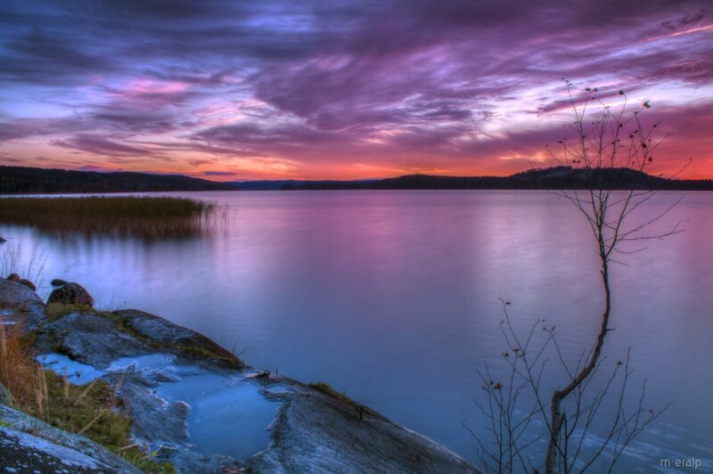 Lake at Sunset — Purple, Serene, Photograph, Sky