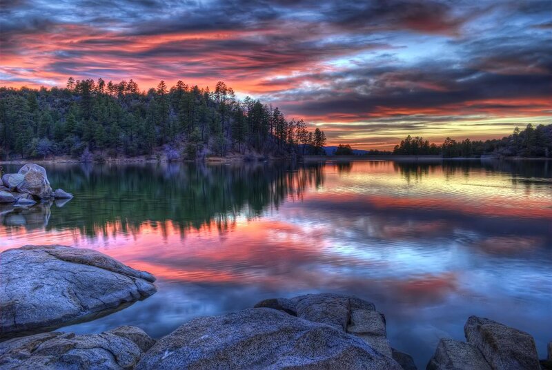 Lake at Sunset — Red, Dramatic