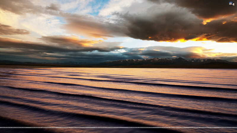 Lake at Sunset with Mountains — Orange