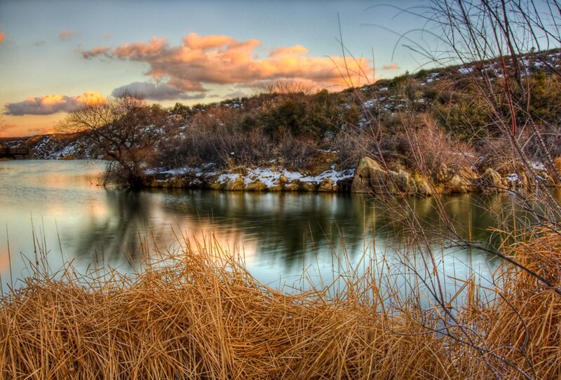 Lake at Sunset with Snow