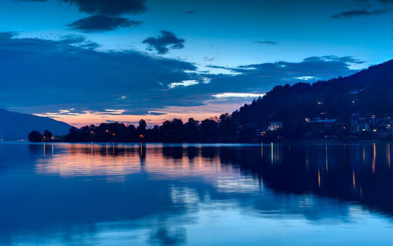 Lake at Twilight — Blue, Serene, Sunset, Photograph, Sky