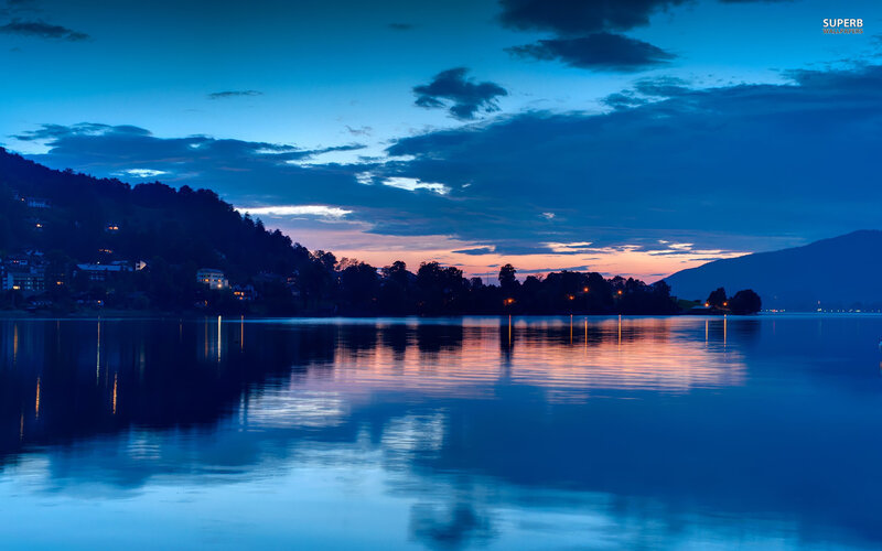 Lake at Twilight — Blue, Serene, Sunset, Photograph