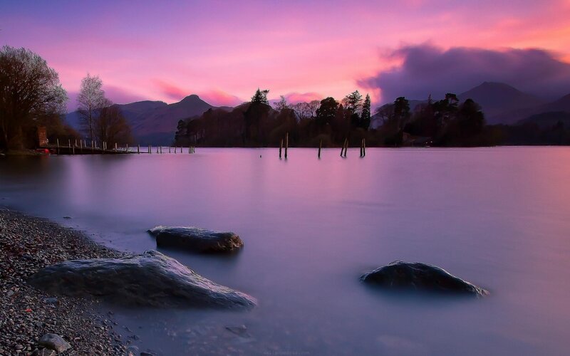 Lake at Twilight — Purple, Serene, Sunset