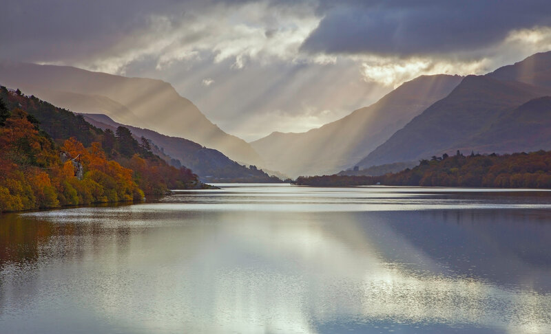 Lake Between Mountains — Blue, Dramatic