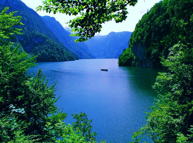 Lake Between Mountains — Blue, Serene, Afternoon, Photograph
