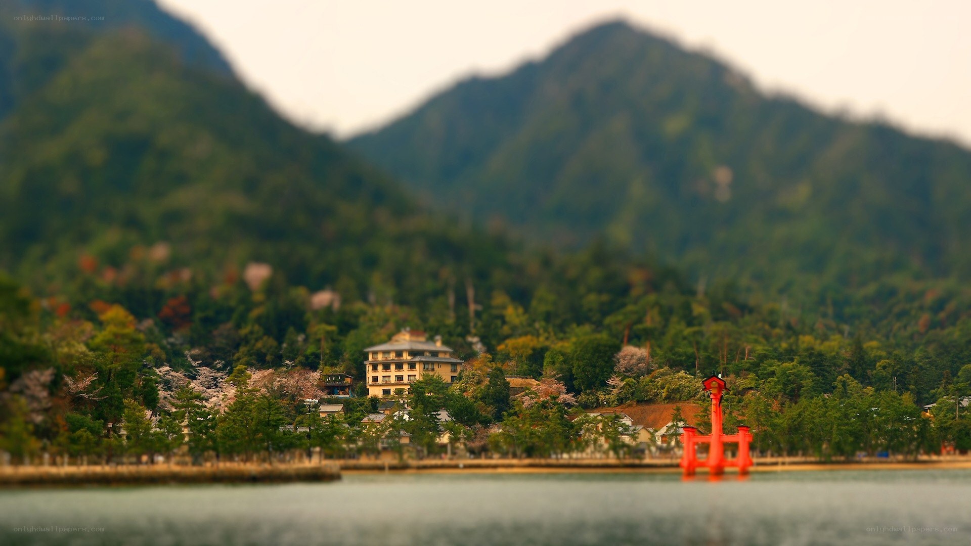 Lake Biwa with mountains