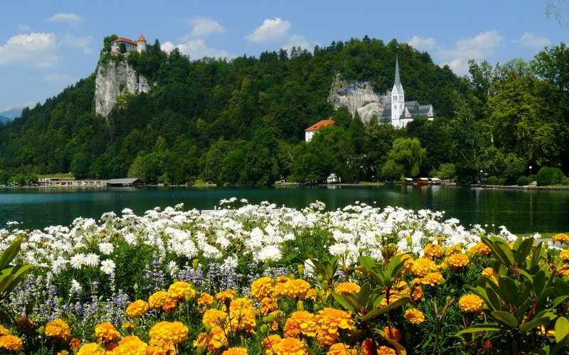 Lake Bled with castle and church