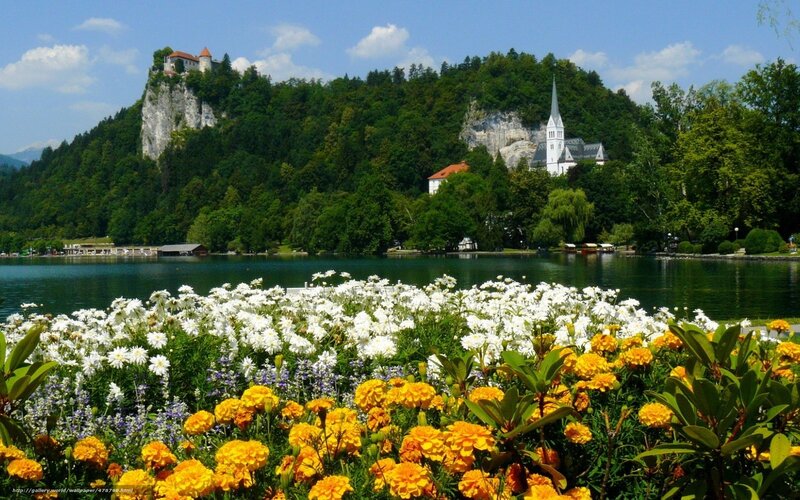Lake Bled with castle and church