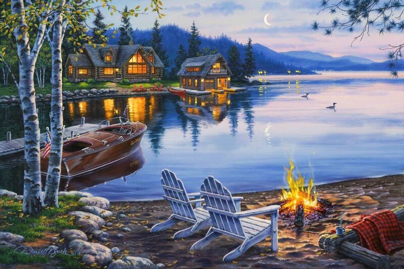 Lake Cabin at Dusk