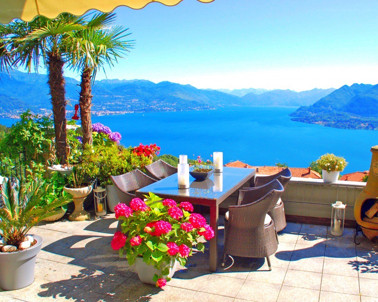 Lake Como terrace with flowers