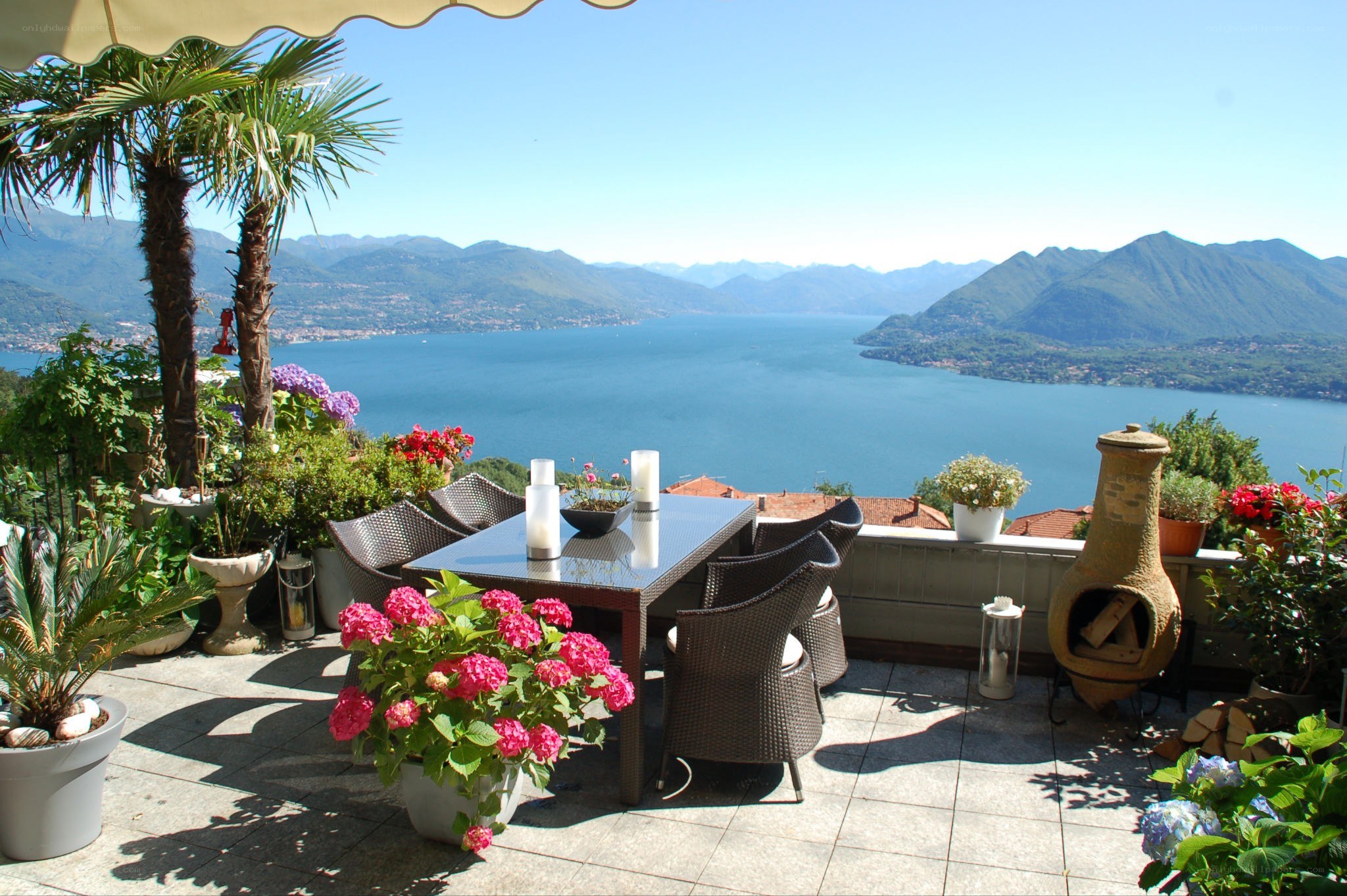 Lake Como terrace with mountain view