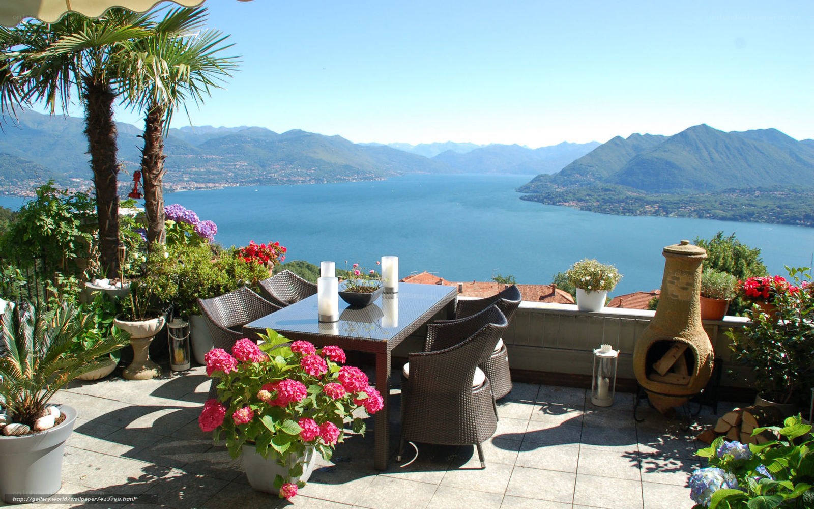 Lake Como terrace with mountain view