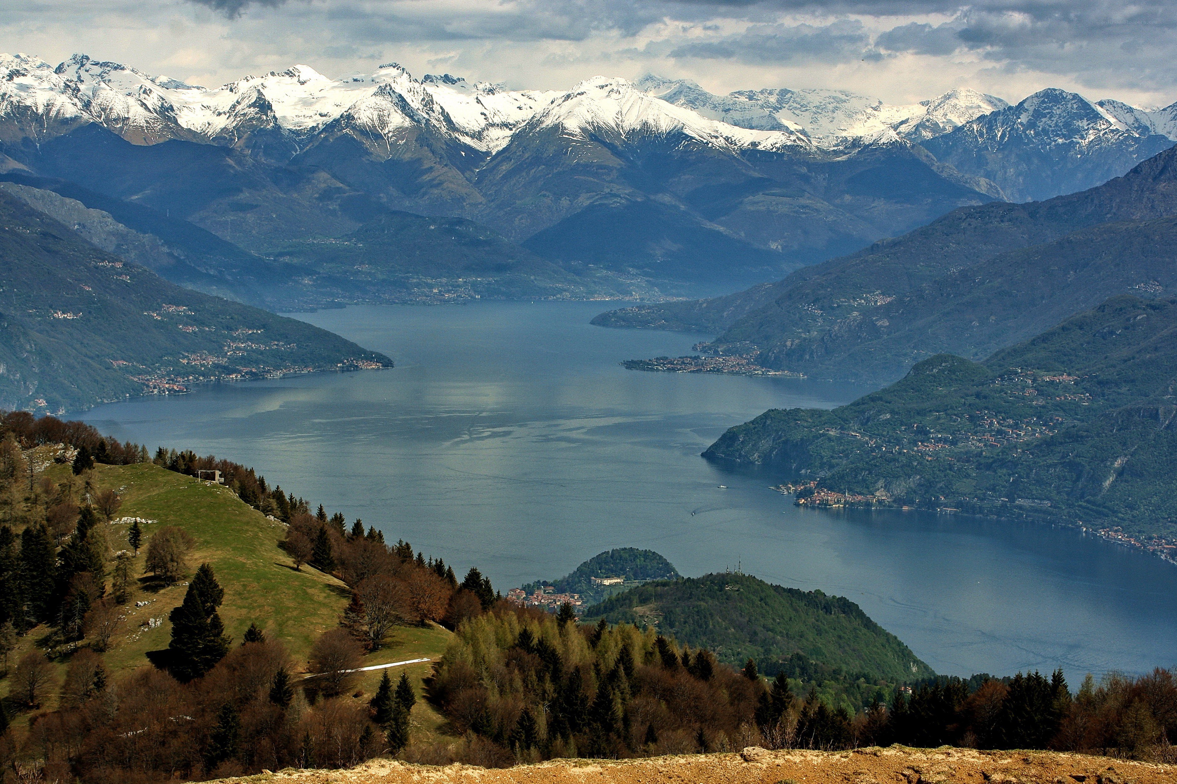 Lake Como with snow-capped mountains