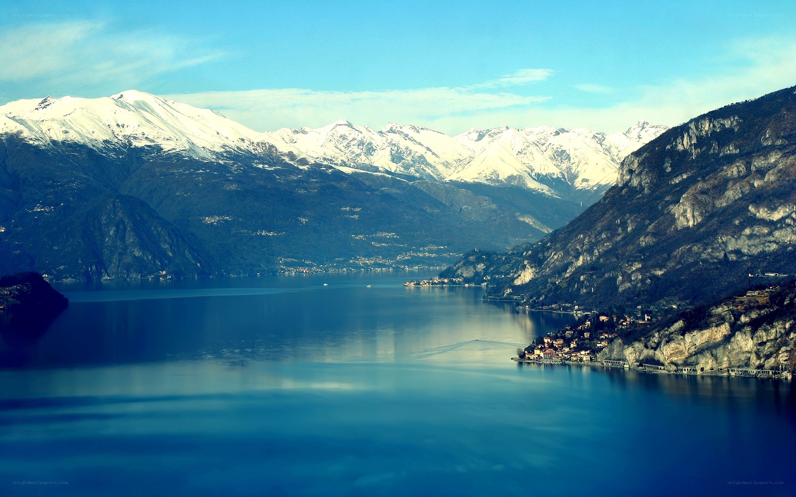Lake Como with snow-capped mountains
