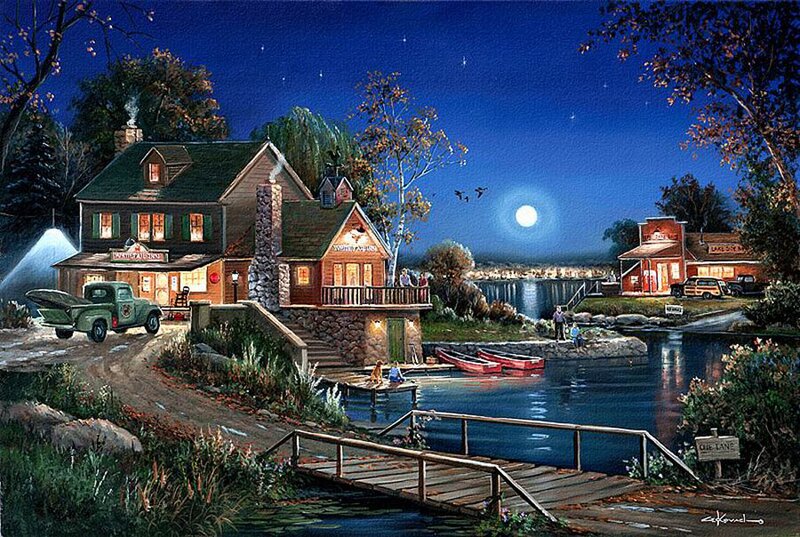 Lake House at Night