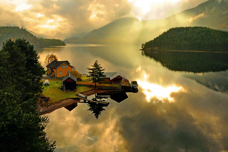 Lake House at Sunrise