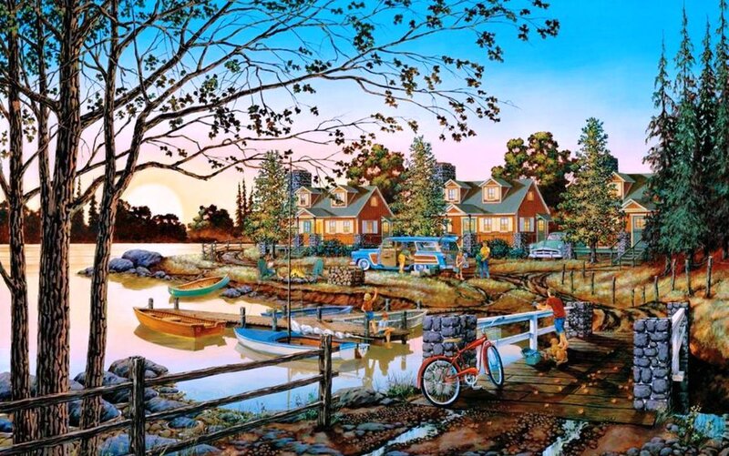 Lake House at Sunset — Blue