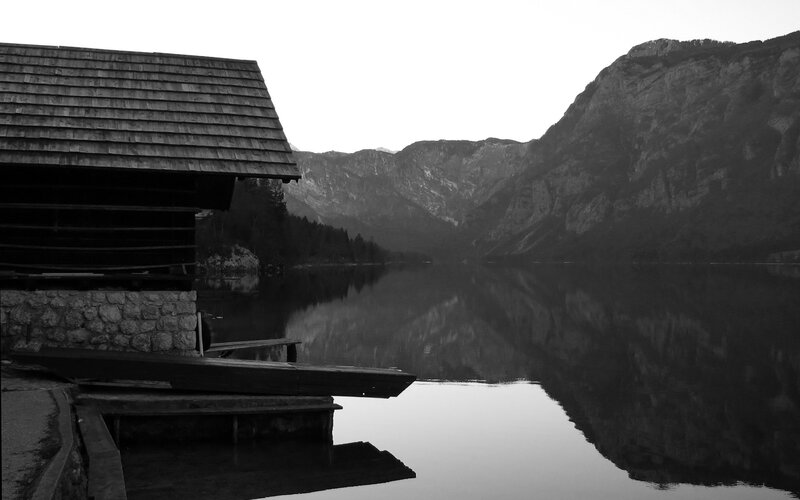 Lake House by Mountains — Black