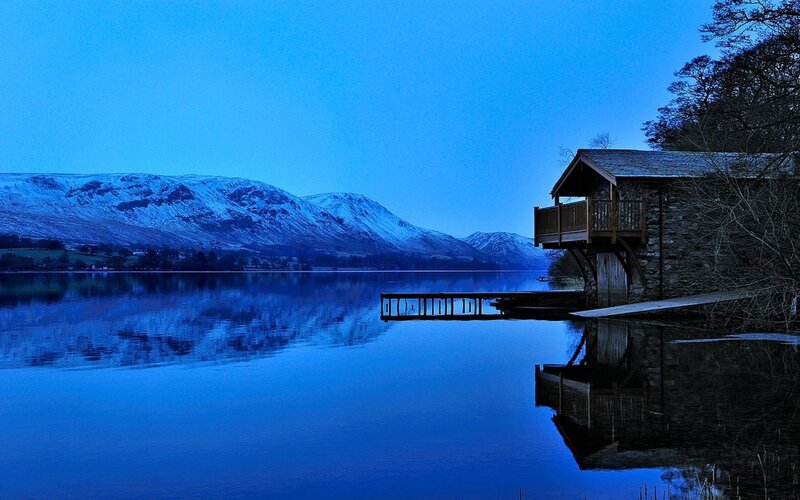 Lake House by Mountains — Blue