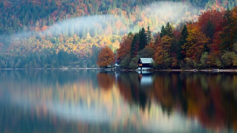Lake House in Autumn — Blue