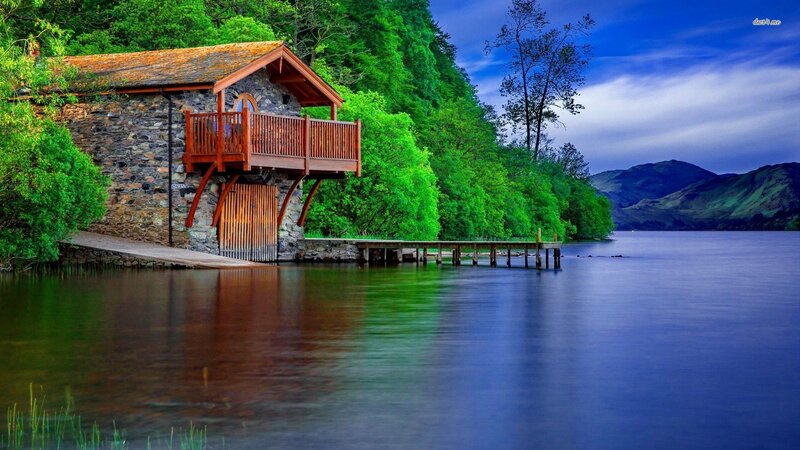 Lake House on a Dock — Blue