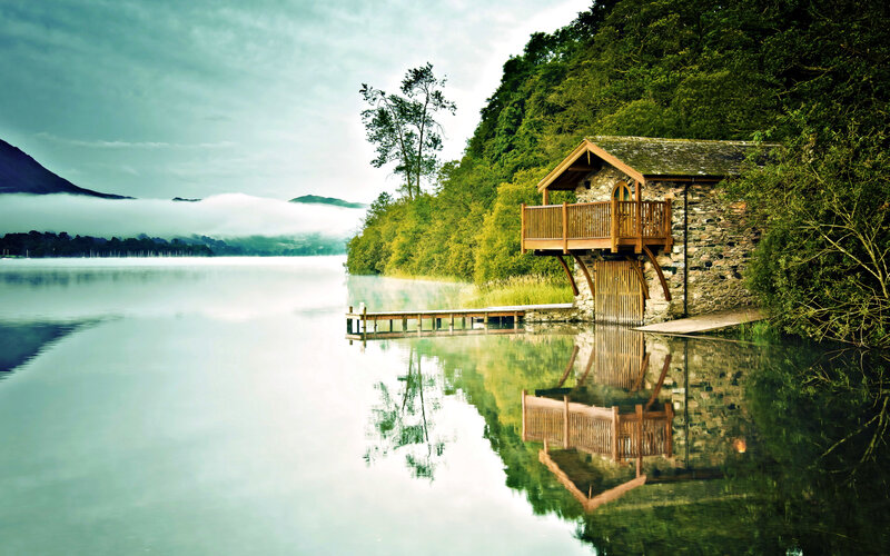 Lake House on a Dock — Green