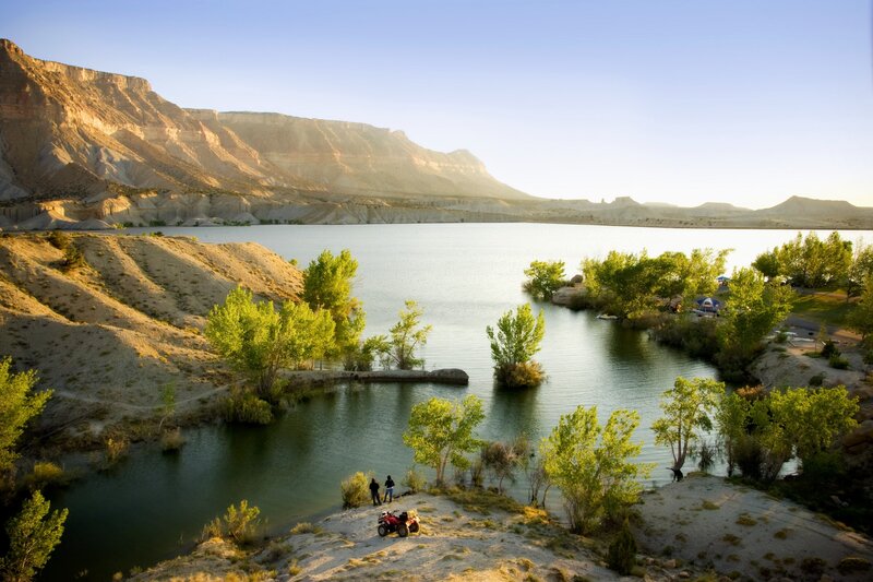 Lake in desert canyon landscape