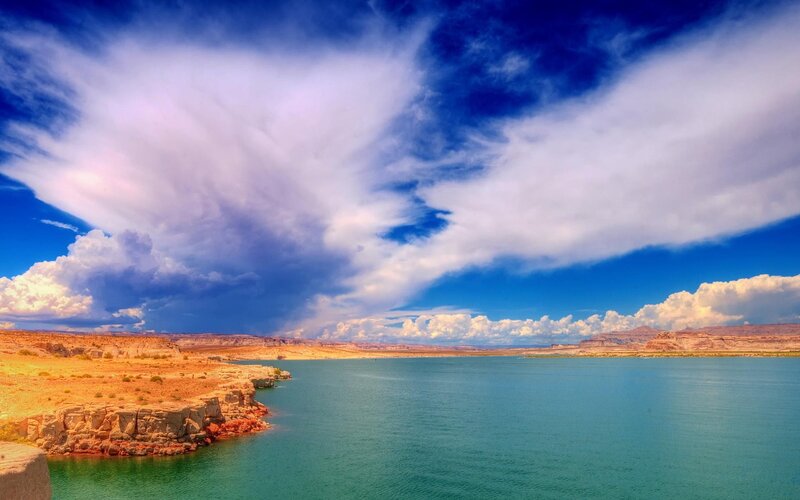 Lake in Desert Landscape — Blue, Dramatic, Afternoon
