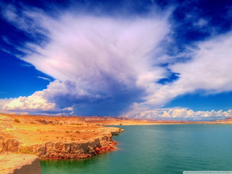Lake in Desert Landscape — Blue, Dramatic