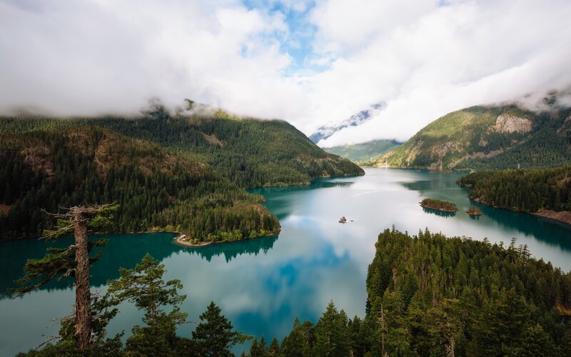 Lake in Forested Mountains — Blue, Serene
