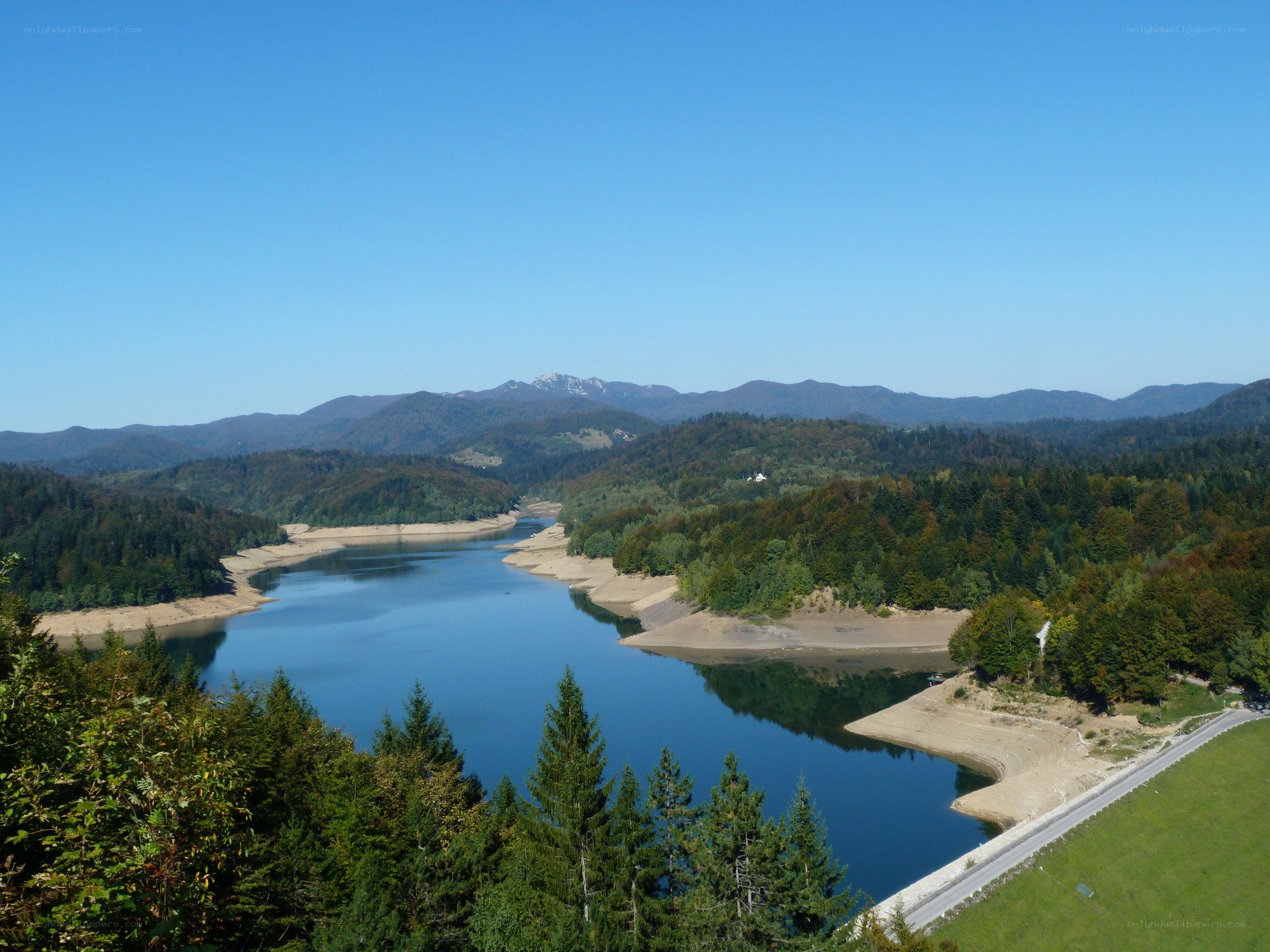 Lake in forested valley