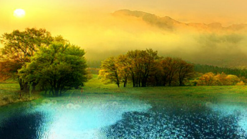 Lake in Misty Valley
