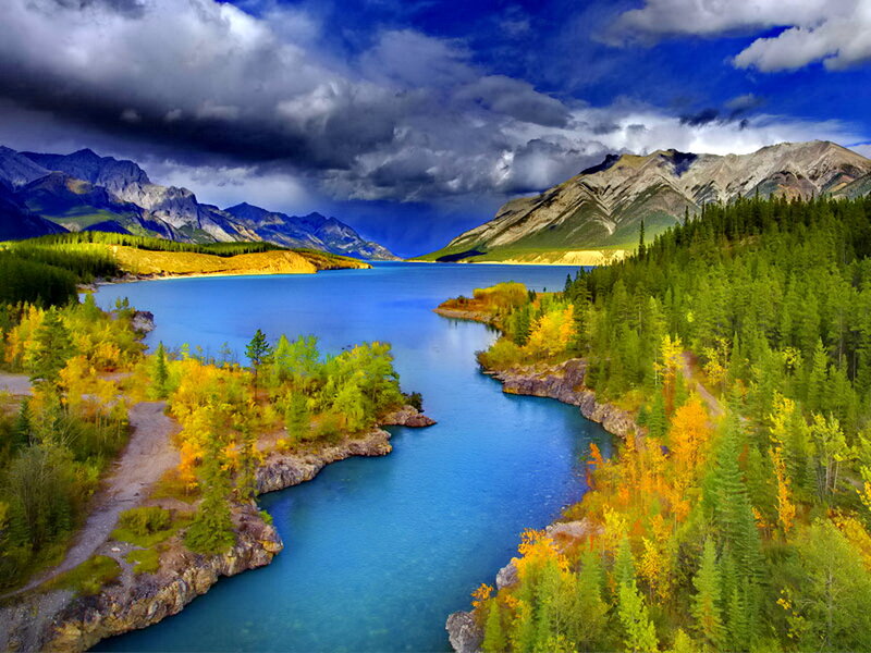 Lake in Mountain Valley — Blue, Dramatic, Autumn