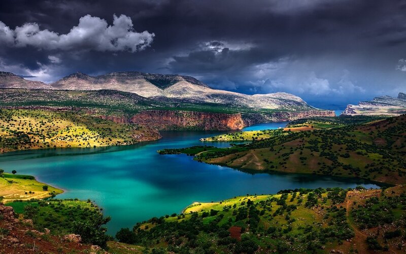 Lake in Mountain Valley — Blue, Dramatic, Photograph, Mountains, Clouds