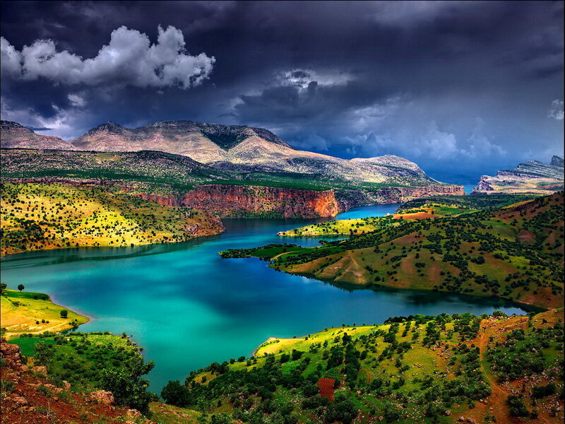 Lake in Mountain Valley — Blue, Dramatic, Photograph