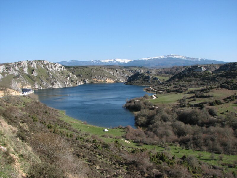 Lake in Mountain Valley — Blue, Serene, Afternoon, Photograph, Mountains, Dam