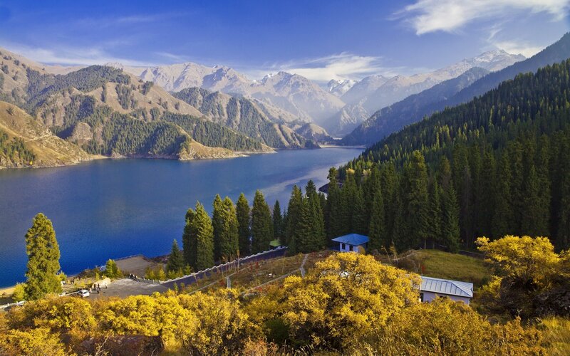 Lake in Mountain Valley — Blue, Serene, Autumn, Photograph