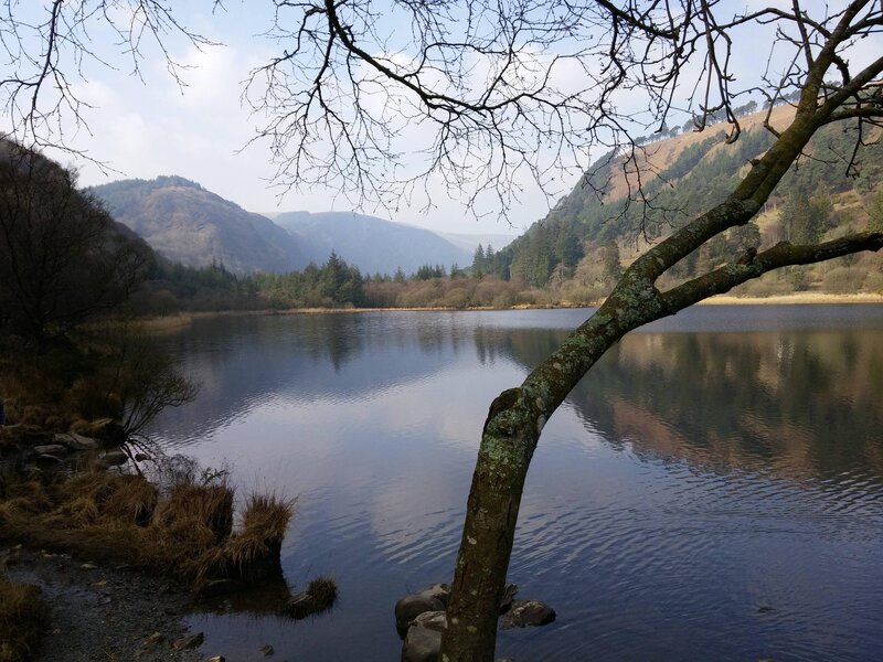 Lake in Mountain Valley — Blue, Serene, Autumn, Photograph, Tree Branch