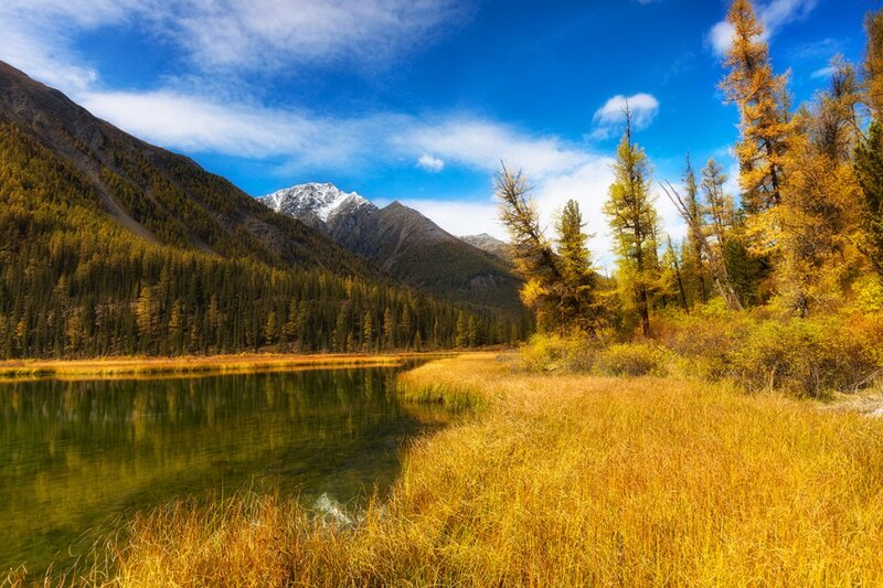 Lake in Mountain Valley — Blue, Serene, Autumn