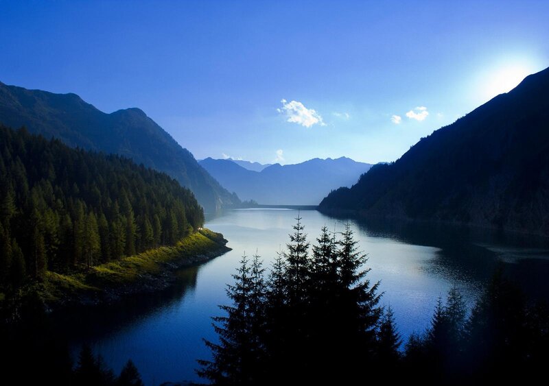 Lake in Mountain Valley — Blue, Serene, Morning