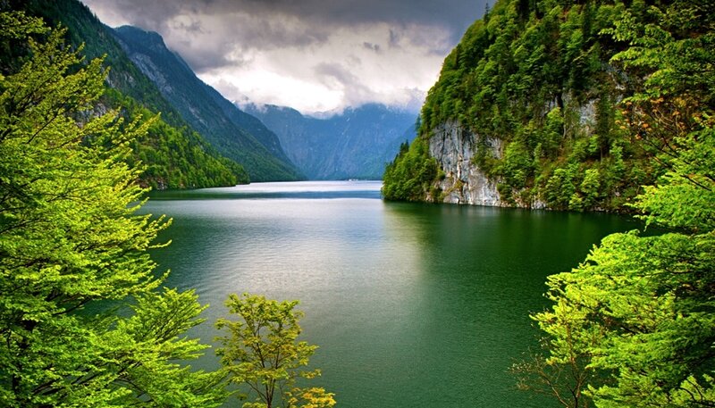 Lake in Mountain Valley — Green, Dramatic, Afternoon