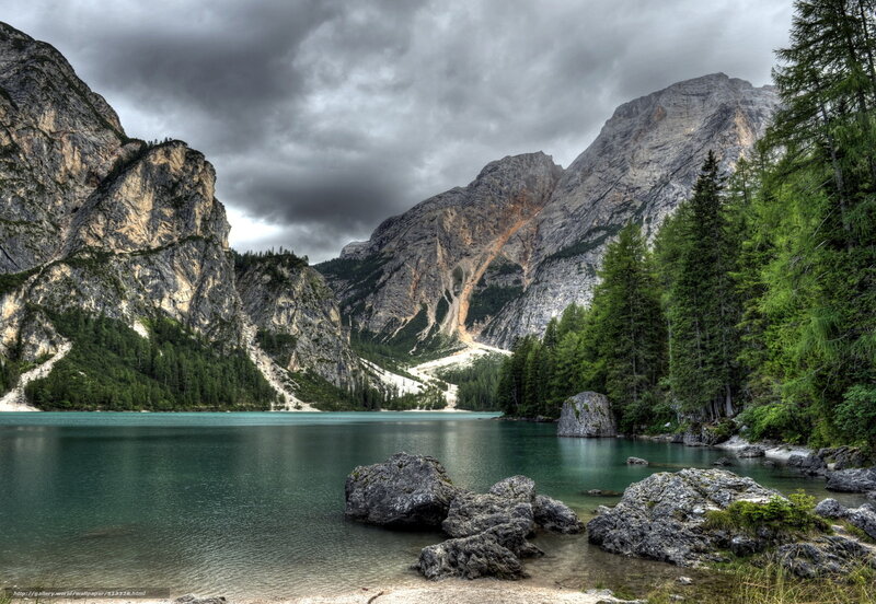 Lake in Mountain Valley — Green, Dramatic, Photograph, Mountains, Trees, Rocks