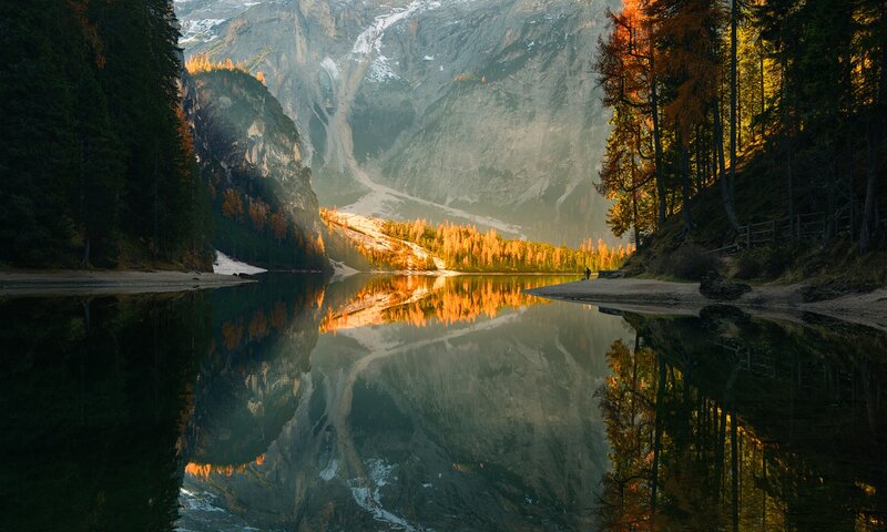 Lake in Mountain Valley — Green, Serene, Autumn