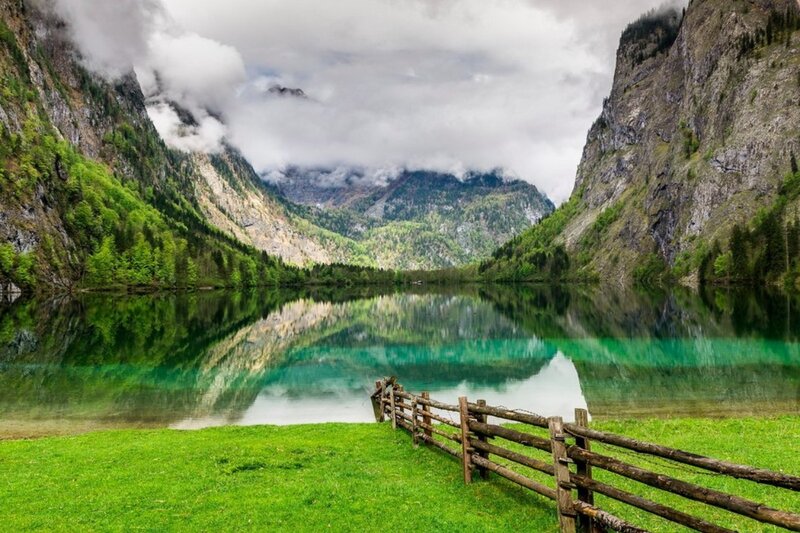 Lake in Mountain Valley — Green, Serene, Spring, Photograph