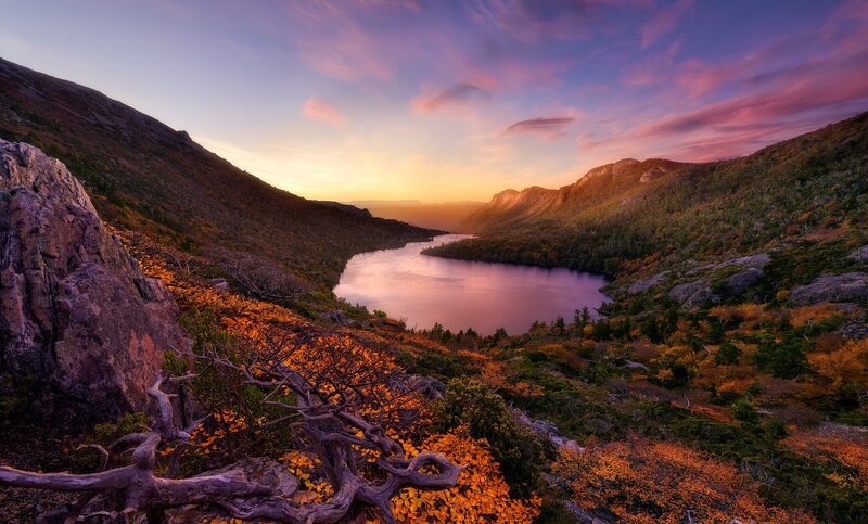 Lake in Mountain Valley — Purple
