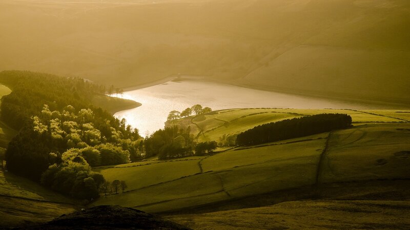 Lake in Valley at Sunrise — Green