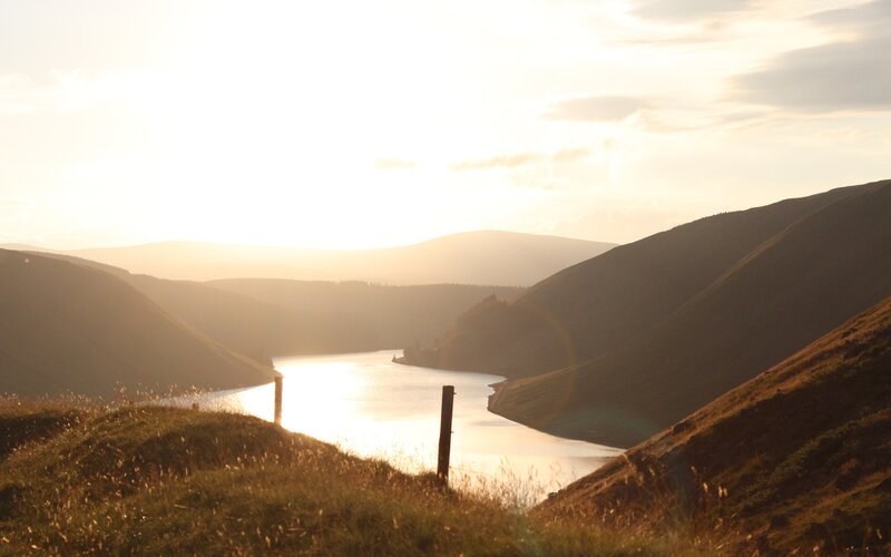 Lake in Valley at Sunset — Gold