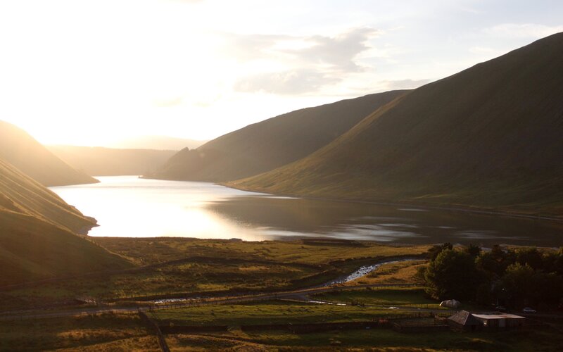 Lake in Valley at Sunset — Green