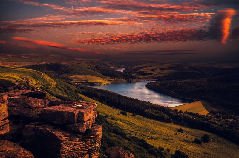 Lake in Valley at Sunset — Orange