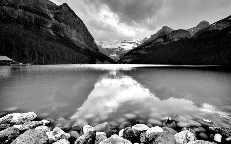 Lake Louise in black and white